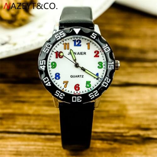 Promotion NAZEYT fashion children 3D cartoon quartz watch boys girls color scale lumionous hands wristwatch kids leather clock