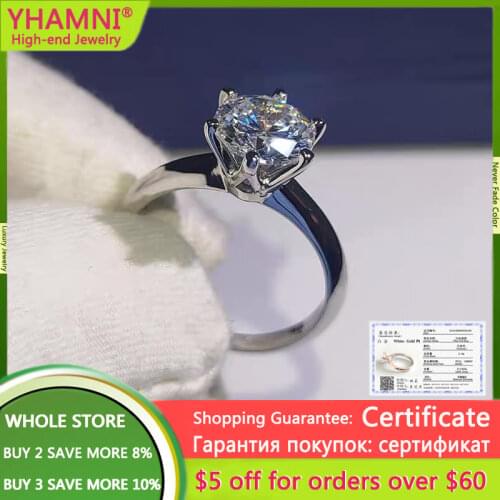 With Certificate Pure Solid 18K White Gold Ring Luxury 8mm 2.0ct Lab Diamond Wedding Band For Women Bride Fine Jewelry AR168