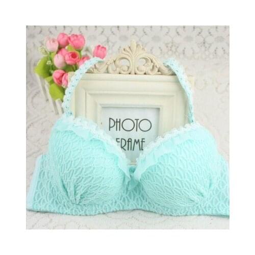 Free shipping beautiful sexy grid girls underwear suits gather adjustable bra cute jacquard