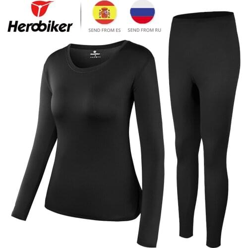 Herobiker Women Winter Thermal Underwear Set Fleece Lined Elastic Motorcycle Skiing Warm Long Johns Shirts & Tops Bottom Suit