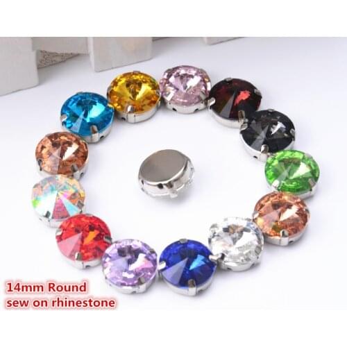 Sewing Loose 14mm 25pcs/lot Round Crystal beads With Metal Claws Settings Sew On Accessories Wholesale