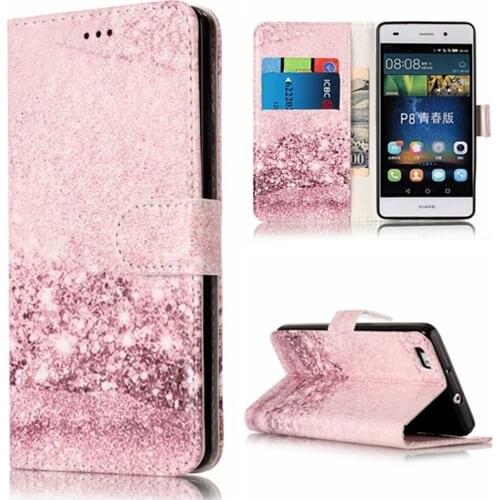 Magnetic Wallet Flip Stand PU Leather Card Slot Case Cover for Huawei P8 Lite P9 Lite Marble Pattern Book Style Phone Case