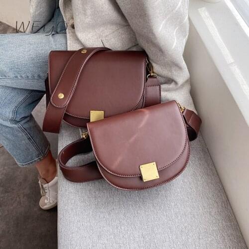 Fashion Pure Color Saddle Bag New High Quality Leather Womens Designer Vintage Handbag Lock Shoulder Messenger Bag Purses