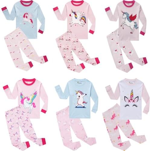 Girls Spring Cotton Cartoon Pajamas Sets Long Sleeve Sleepwear Suits for Toddler Girls for 2-8 Year Old Child Girl Clothing