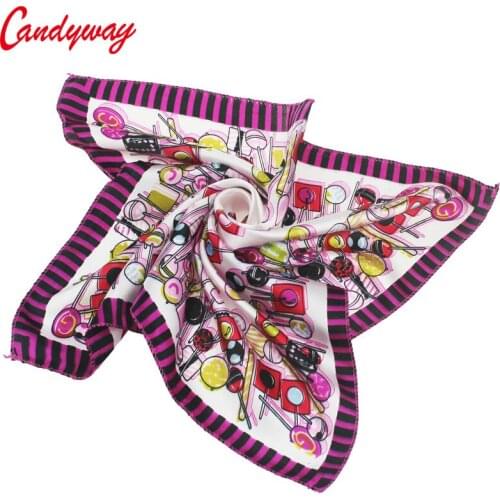 50x50cm Fashion scarf Silk Head neckerchief elegent Accessorie Candy pattern Printed Headscarf Ladies Women Baby bb273