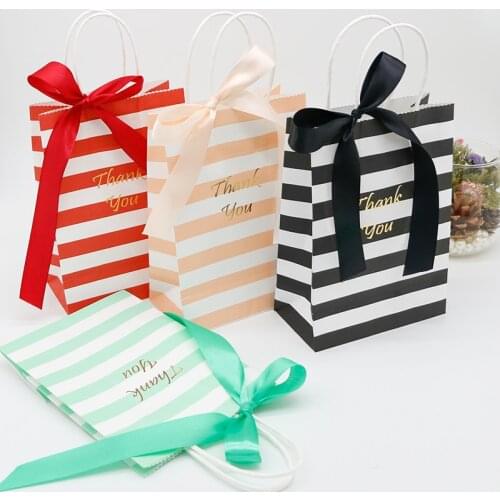 5PCS Bronzing Thank You Gift Bags For Business Paper Bags Packaging Shop Candy Cookie Present Wedding Birthday Party Bags Tote