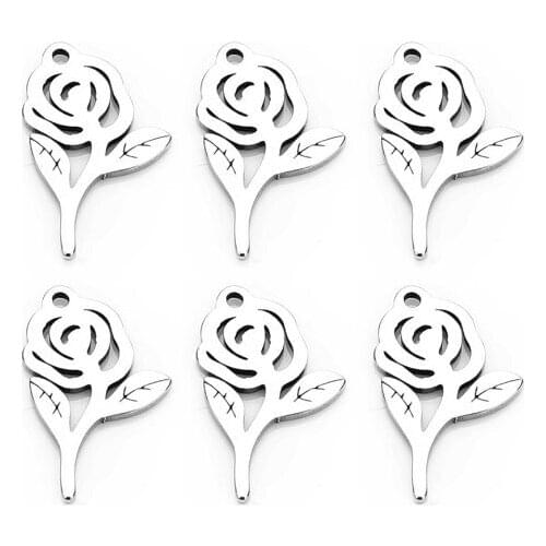 20pcs/lot 9X15mm Stainless steel rose Connector Metal Alloy Pendant For DIY bracelet Jewelry Making fg4s