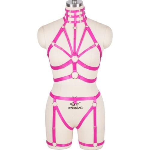 Full Body Harness Belt Cage Bra Sexy Lingerie Set Suspender Collar Accessories Thigh Garters Pole Dance Rave Clothing Exotic Set