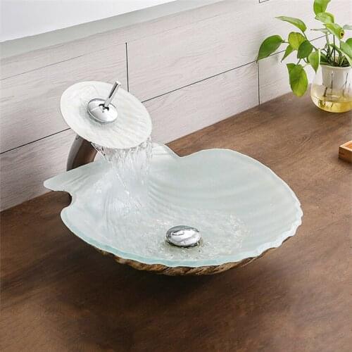 New Bathroom Tempered Glass Washbasin Bathroom Hot Melt Color Art Above Counter Basin Balcony Wash Basin Waterfall Faucet Set