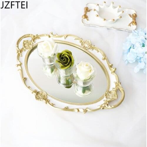 French Art Luxury Retro Gold Mirror Compartment Easy House Bad High End Resin Cosmetics Foodstuffs Tea Cup Storage House