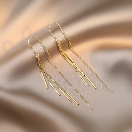 Silver 925 Jewelry Woman Earring Single Long Chain Ear Stud Tassel Pendent Female Gold Color Luxury Accessories Women Earrings