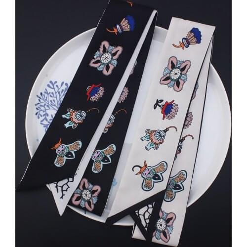 120cm Little monster Print Bag Scarf Women Silk Scarf Fashion Head Scarf Long Scarves Wraps Female BrandFoulard For Ladies sjaal