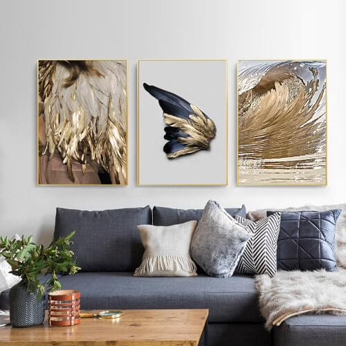 Nordic Decor Feathers Canvas Painting White Poster And Print Unique Modern Golden Wings Wall Art For Living Room Bedroom Aisle