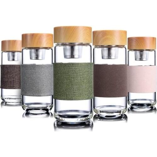 350ML Glass Water Bottles Heat Resistant Round Office Car Cup With Stainless Steel Tea Infuser Strainer Tumbler LX7637
