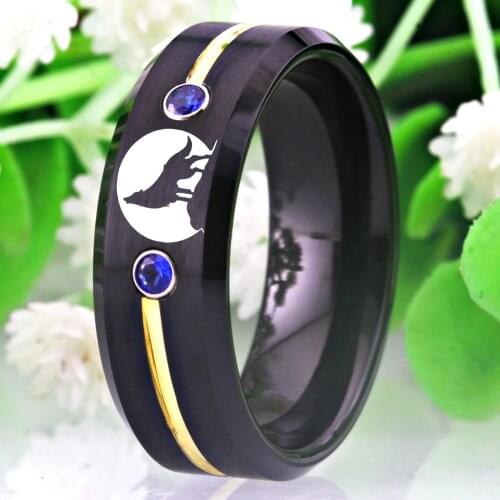 Wolf Design Tungsten Wedding Ring For Women Wolf Howling Moon Ring Mens Engagement Rings Drop Shipping Anniversary Gift Rings