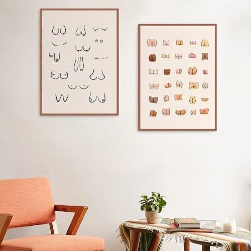 Funny Bathroom Colorful All Skin All Races Body Wall Art Canvas Painting Nordic Posters and Prints Wall Pictures for Living Room