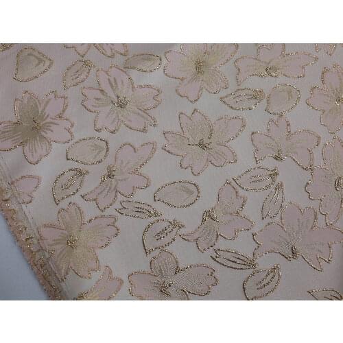 Gold Thread Light Pink Flower Jacquard Fabric for Dress Making 148cm Wide - Sold By The Meter