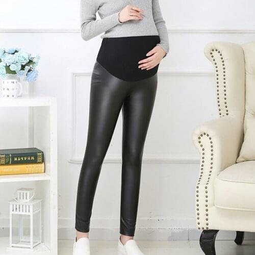 Women Clothing Pregnancy Autumn Leather Belly Elastic Pants Pregnant Women PU Leggings Maternity Leather Trousers For Pregnancy