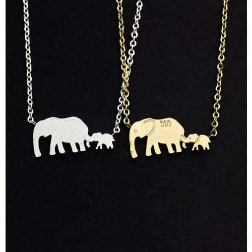 Double Elephant Necklaces Mother Gifts Dainty Jewelry Stainless Steel Animal Mama Baby Pendants Necklaces Collares Mujer Bijoux
