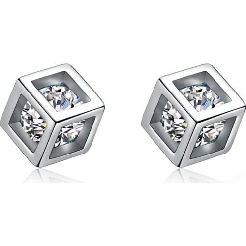 High Quality 925 Sterling Silver Zircon Charm Earrings Delicacy Cube Studs Earring Women Girl Ladies Jewelry Wedding Gift