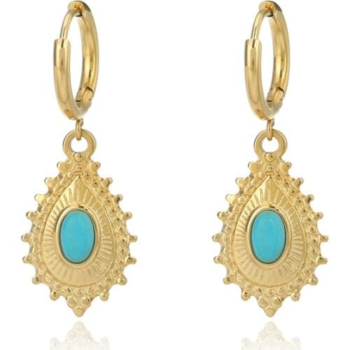 Statement Eye Drop Dangle Earrings for Women Natural Stone Stainless Steel Unusual Earrings boucle oreille femme Fashion Jewelry