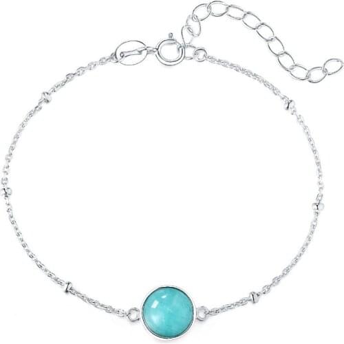 New Arrival Real 925 Sterling Silver Bracelet For Women Vintage & Simple Round Natural Amazonite Stone Bracelet Fine Jewelry