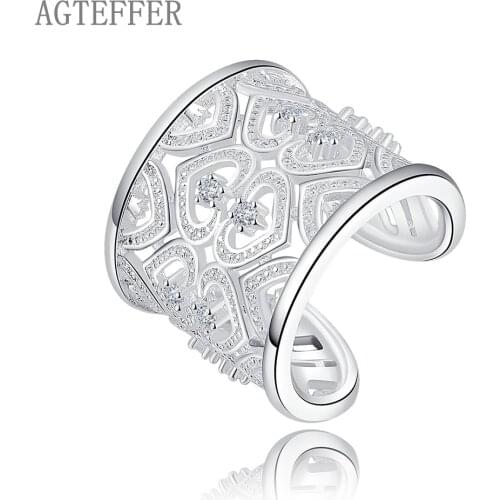 AGTEFFER 925 Sterling Silver Opening AAA Zircon Many Hearts Ring For Women Fashion Wedding Engagement Party Gift Charm Jewelry