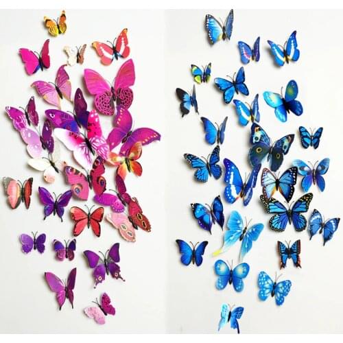 12Pcs 3D Magnet Butterflies DIY Wall Sticker Butterfly on the wall living room Home Decor Fridage stickers wedding Decoration
