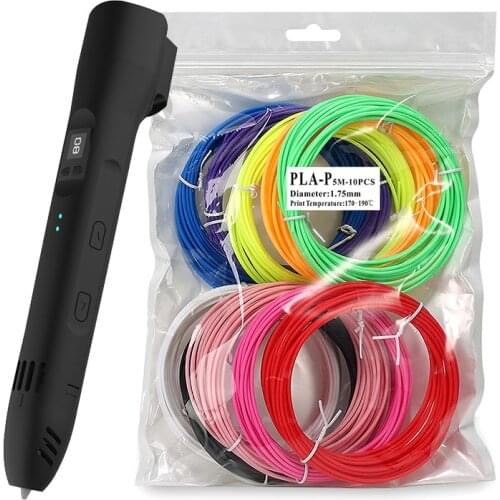 QCREATE 3D Printing Pen PCL PLA Mode LCD Screen Adjustable Heating Temperature 8 Gears Speed With 50 Meters 10 Colors Filament