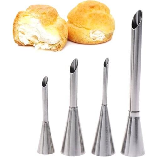 4pcs Eclair Puff Nozzles Cupcake Filling Tube Pastry Syringe Cream Piping Tips