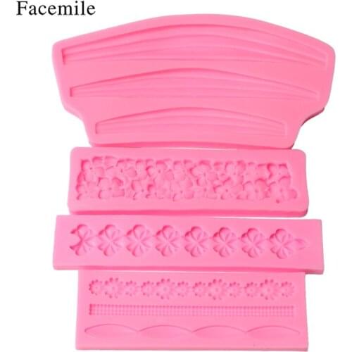 4PC Sugarcraft Flower Lace Border Decoration Silicone Mold Fondant Mold Cake Decorating Tool Chocolate Gumpaste Mold for Baking
