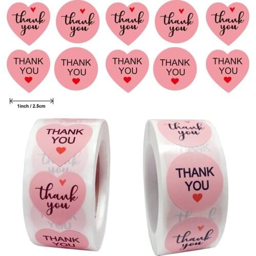 500pcs Cute Pink Thank You Heart-shaped Sticker Labels Wedding Party Gift Bag/box Scrapbooking DIY Decoration Stationery Sticker