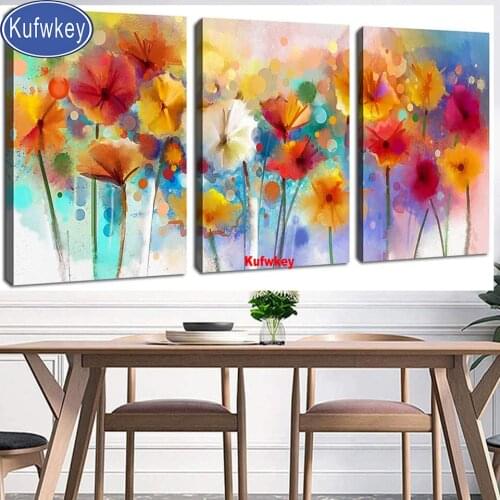Abstract Colorful Flowers Triptych Diamond painting Full Square/Round Diamonds Blooms Embroidery Mosaic Diamond Wall Art Decor