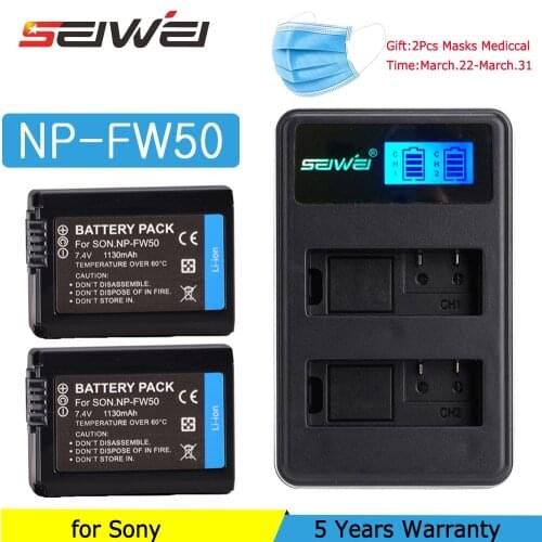 For Sony A6000 Battery NP-FW50 LCD USB Charger 1130mAh NP FW50 Camera Battery for Sony a6500 a6300 a5000 a3000 NEX-3 Batteries