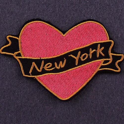 Pulaqi NEW YORK Heart Stripes Applique Patch Cartoon Cute Patch on Clothes DIY Love Heart Iron on Embroidered Patches Badges