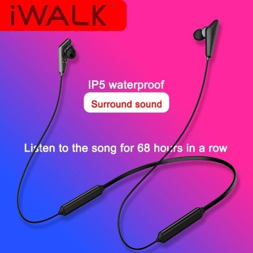 IWALK Bluetooth 5.0 Wireless Headphones Double Charging Wear NO Pain Magnetic Adsorption Storage IPX5 Waterproof Sport Earphones