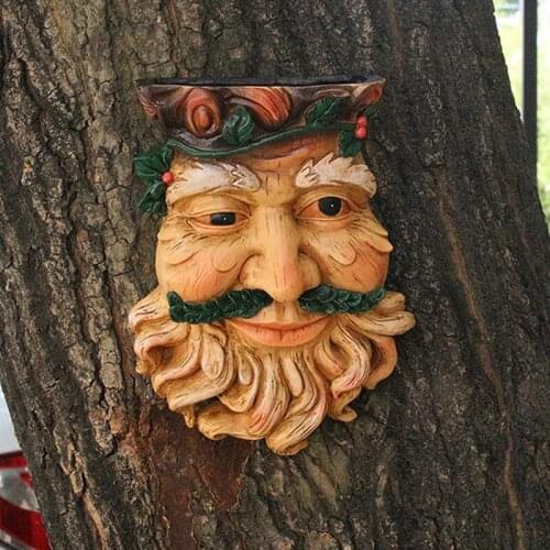 Tree Face Garden Decoration Resin Treeman Craft Statue Decorative Hanging Wall Birds Feeder for Outdoor GQ