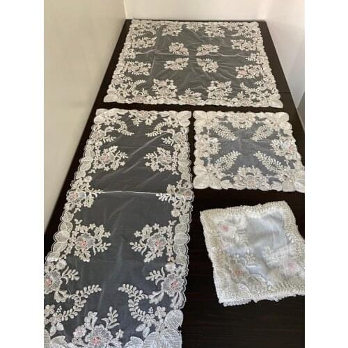 Fransız Tülü Pembe Işlemeli Lüks Salon Takımı