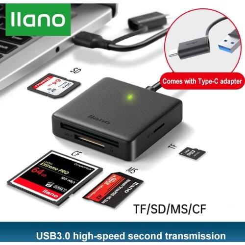 LLANO USB3.0/Type-C Card Reader 4 In 1 5Gbps Card Reader SD/TF/CF/MS Compact Flash Card Adapter For Laptop Multi Card Reader