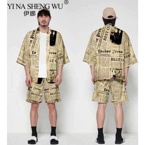 Japan Fashion Style Clothes Men Summer Streetwear Print Kimono Harajuku Cardigan Casual Robe Men Japanese Kimono Traditional Top