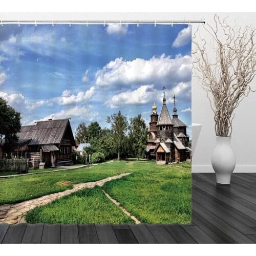 Landscape Shower Curtain 3DPrint Blue sky hot air balloon bird Scenery Bath With Hooks Bathroom Home Waterproof Shower Curtains