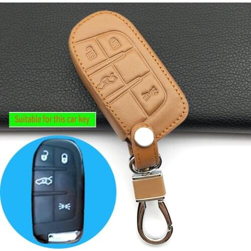 Fashion Style 100% Genuine Leather Car Key 4 Buttons Case Cover Fob For Jeep / For Fiat Auto Accessories Fast Logistics Speed