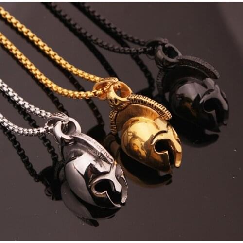 Mens Black/Gold Stainless Steel Pendant Necklace Spartan Helmet Mask Pendant Jewelry Gifts