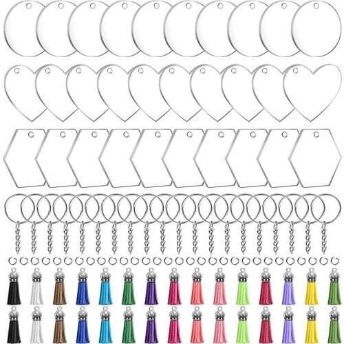 120Pcs Acrylic Blank Ornaments Set with Tassels, Key Chain Rings, Jump Rings for DIY Keychain Making Festival Decoration