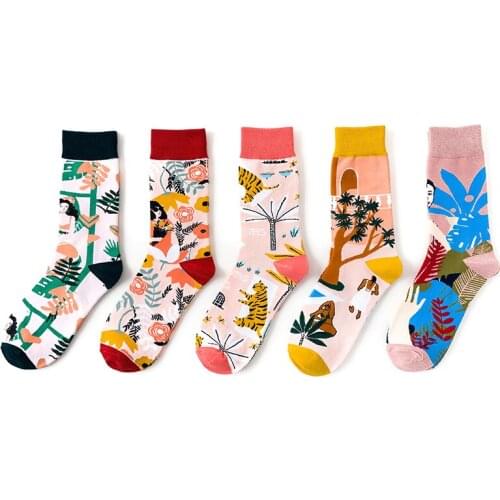 Socks Animals Tiger Women Flowers Art Women Man Sock Cotton Fashion Cool Happy Personality Special Socks Adult Casual Crew Socks