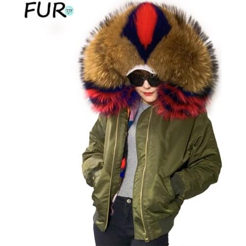 New winter High Fashion street Womens Luxurious Real Mink Fur Liner bomber jacket mini parka Hooded Coat warm Outwear