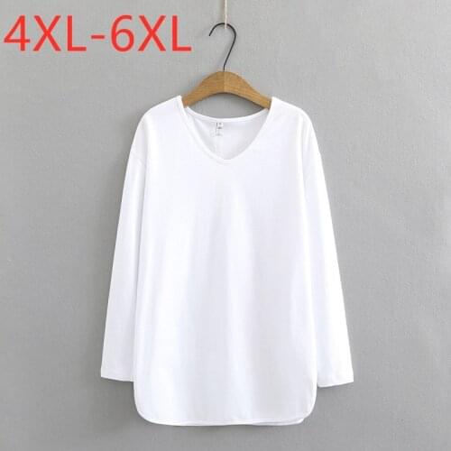 New 2021 Ladies Spring Autumn Plus Size Tops For Women Large Long Sleeve Loose Knit Elastic Cotton White T-shirt 4XL 5XL 6XL