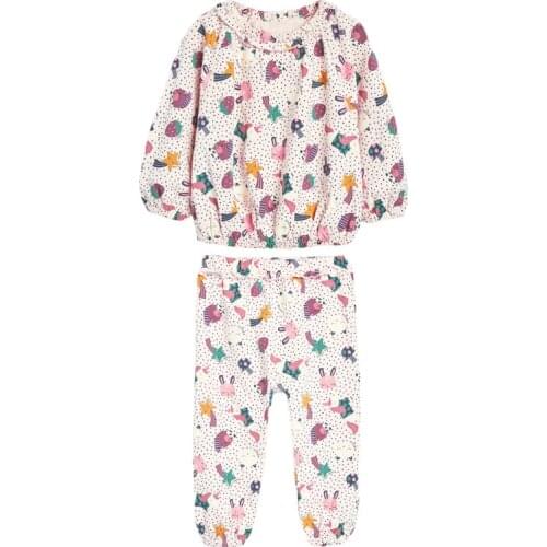 Autumn Cotton Baby Girl Designer Fall Clothes Children 2 Piece Pajamas Set Brand Animal Print Shirt + Toddler Girl Print Pants