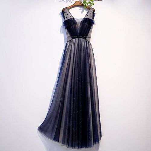 Bespoke Occasion Dresses Illusion V-Neck Sleeveless Sequined Beading Pleat Tulle Luxury A-Line Women Formal Evening Gown HB105