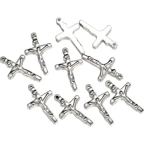 Stainless Steel Jesus Cross Pendant 19*32mm Hole 2.5mm Metal Cruzar Handmade Jewelry Accessories Wholesale 20pcs